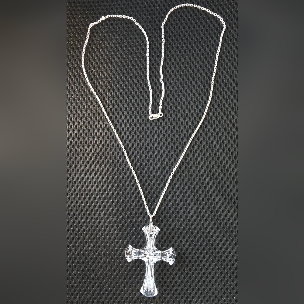 Elegant Sterling Silver Crystal Cross Pendant Necklace - Signed J. Fitzgerald